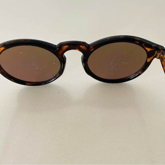 Round Black Brown Tan Tortoiseshell Plastic Blue Mirror Lens Sunglasses Sunnies main image 8